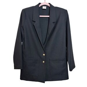Graff Californiawear Womens 6 Black Blazer‎ Gold Button Classic Boxy 80s Chic